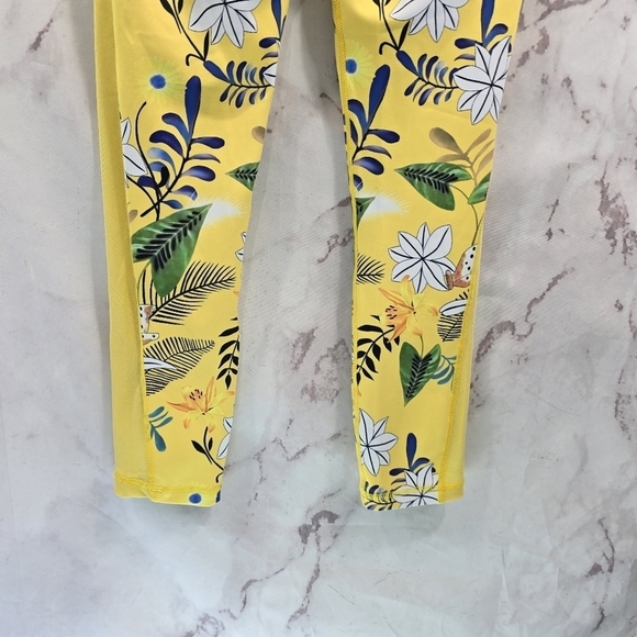 Zyia Leggings Women 6 8 Yellow Crop Floral High Rise Mesh Reflective Light N - Picture 9 of 13